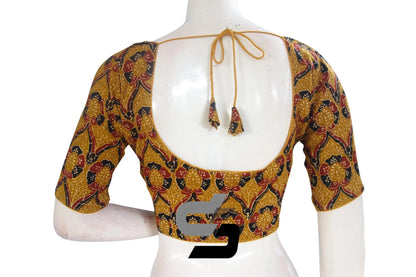 Mustard Yellow Color Cotton Printed Readymade Saree Blouse - D3blouses