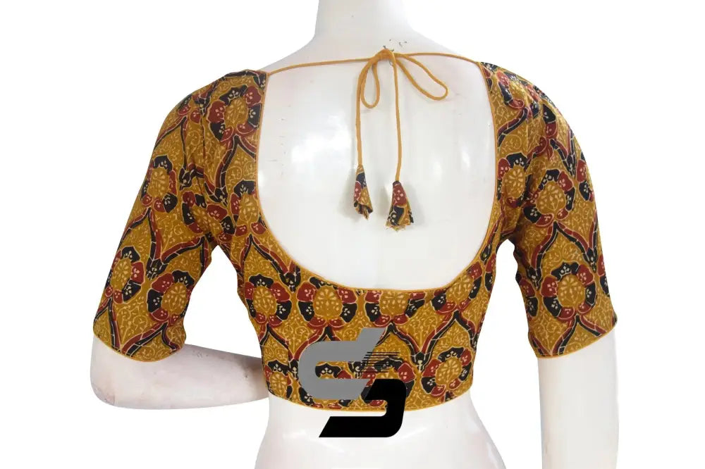 Mustard Yellow Color Cotton Printed Readymade Saree Blouse - D3blouses