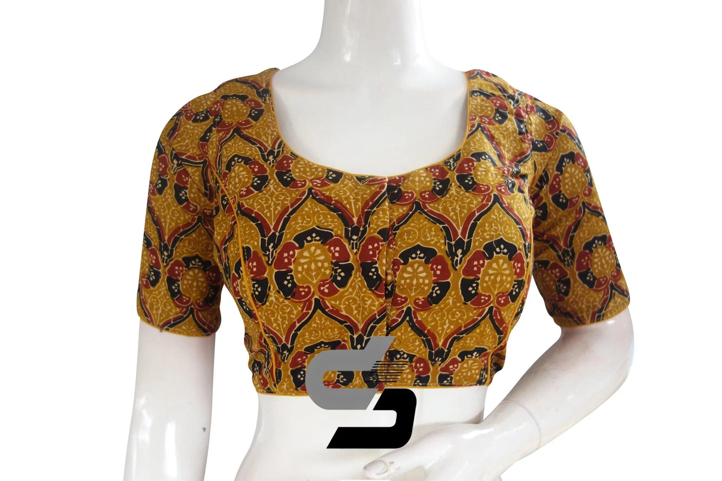 Mustard Yellow Color Cotton Printed Readymade Saree Blouse - D3blouses