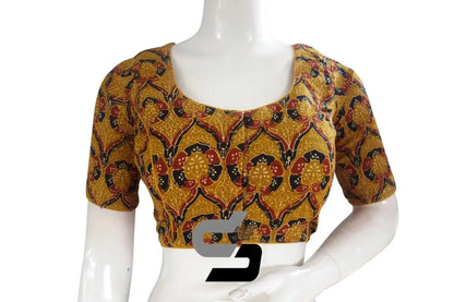 Mustard Yellow Color Cotton Printed Readymade Saree Blouse - D3blouses