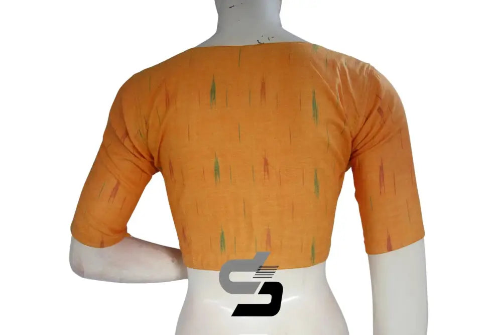 Mustard Yellow, Elevate Your Ethnic Look with Ikkat Highneck Readymade Saree Blouse - D3blouses