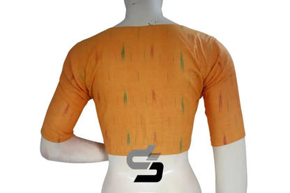 Mustard Yellow, Elevate Your Ethnic Look with Ikkat Highneck Readymade Saree Blouse - D3blouses