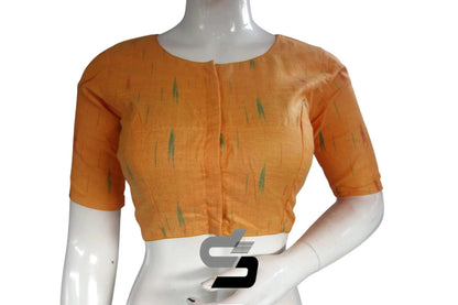 Mustard Yellow, Elevate Your Ethnic Look with Ikkat Highneck Readymade Saree Blouse - D3blouses