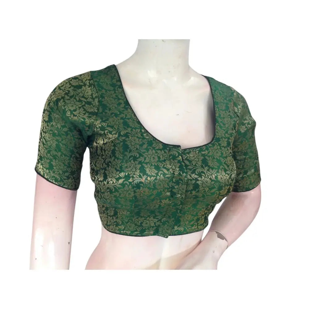 Mysterious Dark Green: Brocade Silk Ready made Saree Blouses - D3blouses