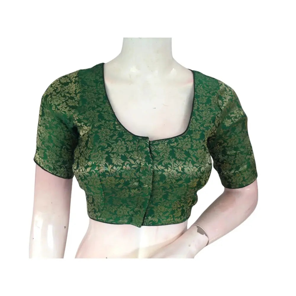 Mysterious Dark Green: Brocade Silk Ready made Saree Blouses - D3blouses