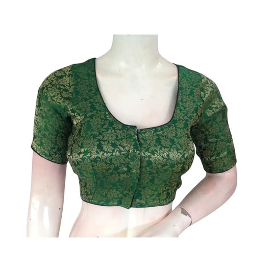 Mysterious Dark Green: Brocade Silk Ready made Saree Blouses - D3blouses