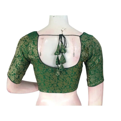 Mysterious Dark Green: Brocade Silk Ready made Saree Blouses - D3blouses