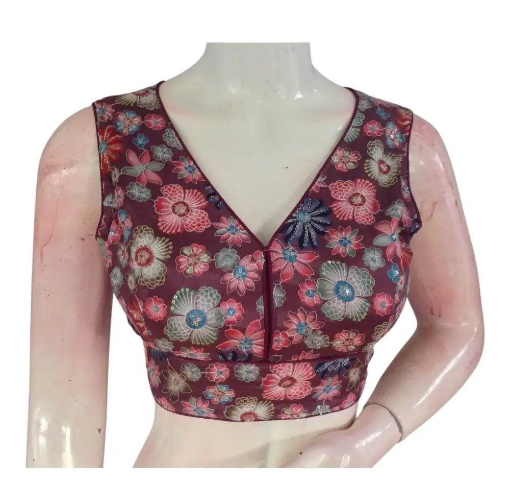 Mystical Purple Sequin Organza Blouse | Party Top | Indian Designer Blouse - D3blouses