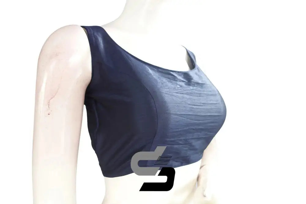 Nautical Navy Chic, Plain Semi Silk Designer Readymade Saree Blouse - D3blouses