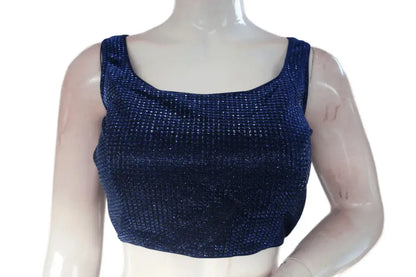 Navy Blue And Silver Mixed color Designer Readymade Saree Blouse - D3blouses