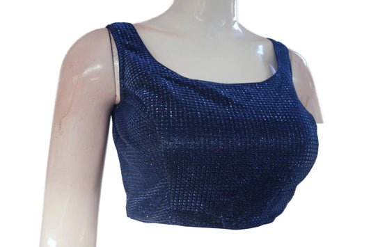 Navy Blue And Silver Mixed color Designer Readymade Saree Blouse - D3blouses