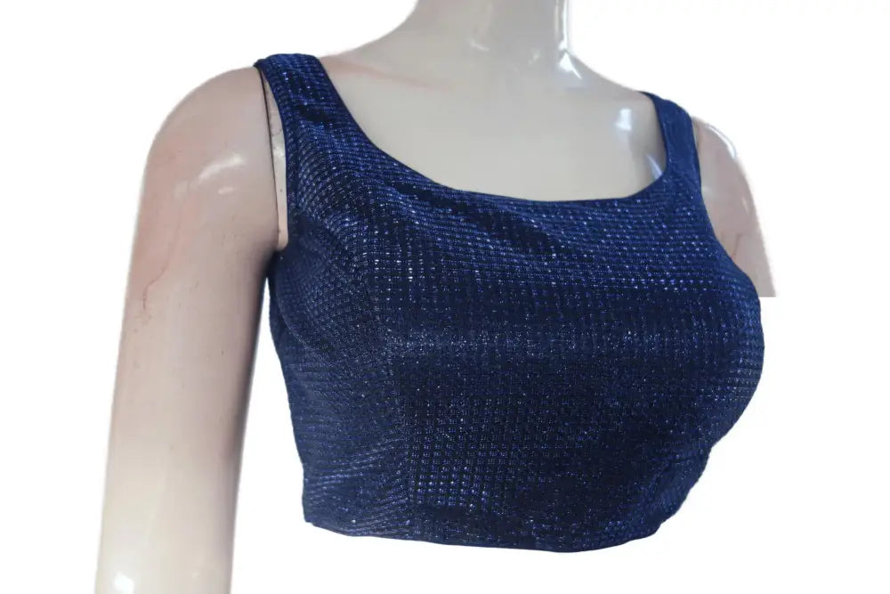 Navy Blue And Silver Mixed color Designer Readymade Saree Blouse - D3blouses