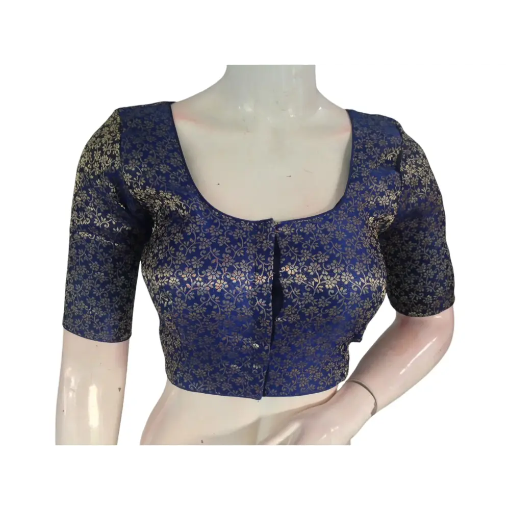 Navy Blue Brocade Silk Readymade Saree Blouse: A Classic Choice - D3blouses