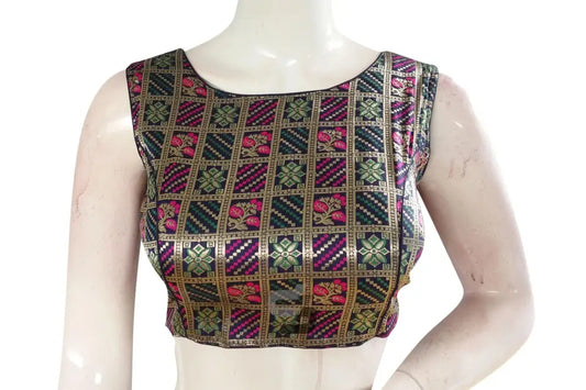 Navy Blue Color Brocade silk Designer Blouse - D3blouses