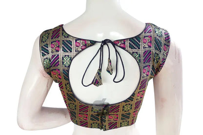 Navy Blue Color Brocade silk Designer Blouse - D3blouses