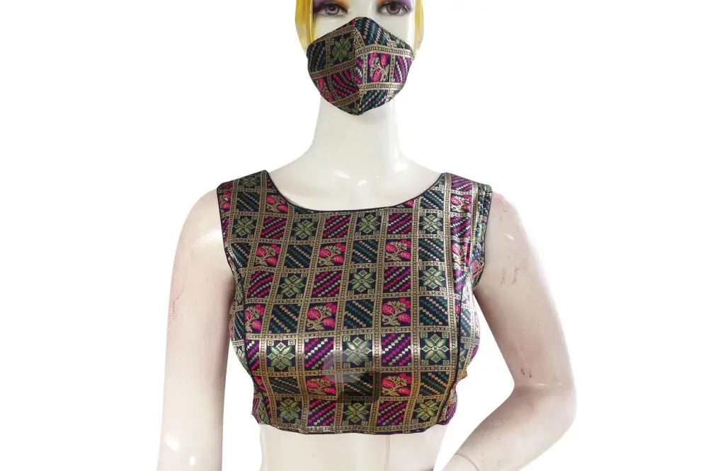 Navy Blue Color Brocade silk Designer Blouse - D3blouses