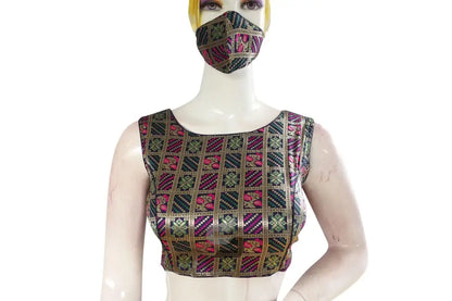 Navy Blue Color Brocade silk Designer Blouse - D3blouses