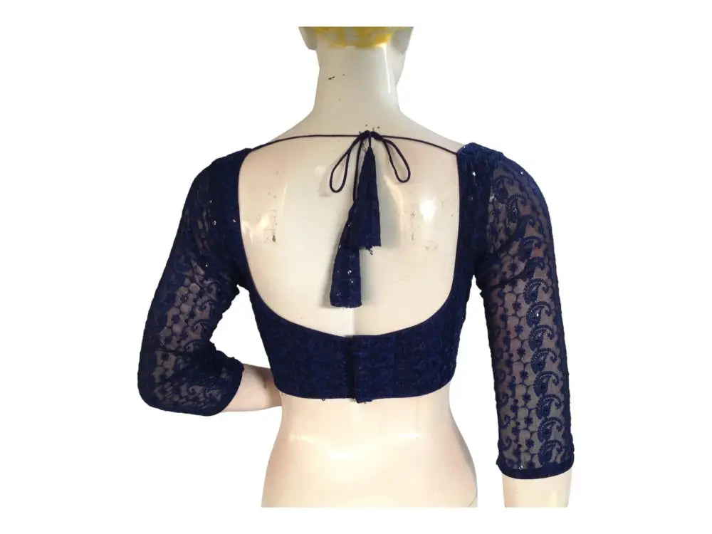 Navy Blue Color Chikankari Embroided Readymade Saree Blouse - D3blouses