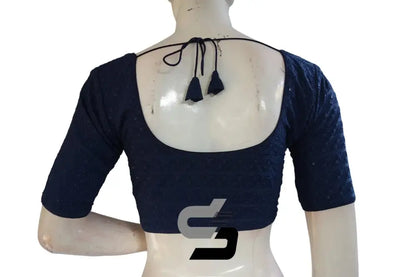 Navy Blue Color Chikankari Embroidery Readymade saree blouse - D3blouses