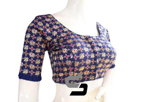 Navy Blue Color Designer Brocade Silk Readymade Blouse With Matching Mask - D3blouses