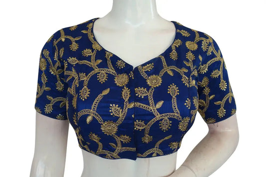 Navy Blue Color Designer Embroidered Readymade Blouse - D3blouses
