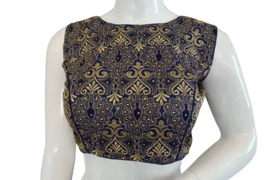 Navy Blue Color Designer Embroidered Readymade Blouse - D3blouses