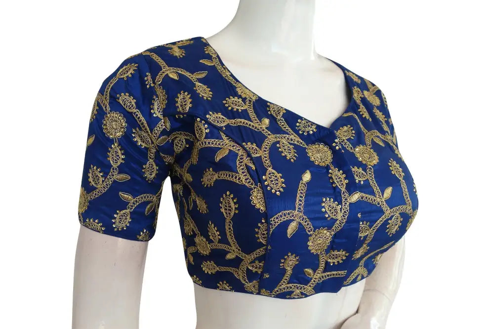 Navy Blue Color Designer Embroidered Readymade Blouse - D3blouses