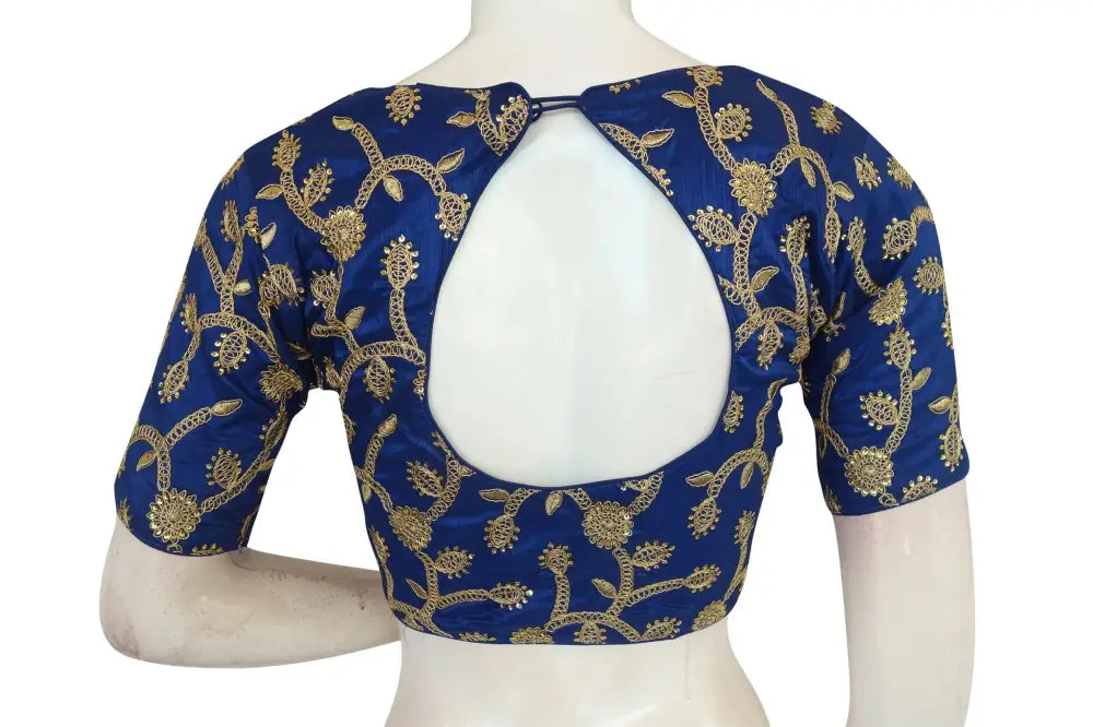 Navy Blue Color Designer Embroidered Readymade Blouse - D3blouses