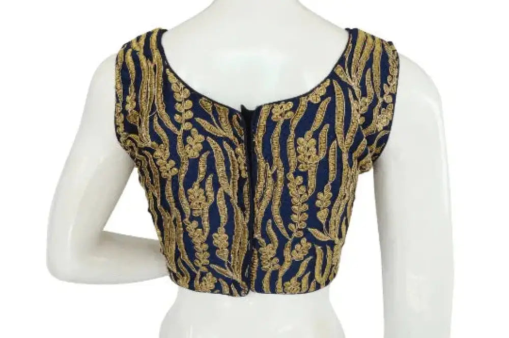 Navy Blue Color Designer Embroidered Readymade Blouse - D3blouses