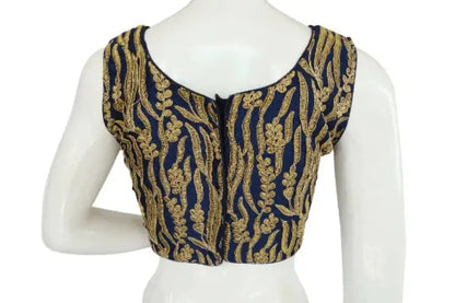 Navy Blue Color Designer Embroidered Readymade Blouse - D3blouses