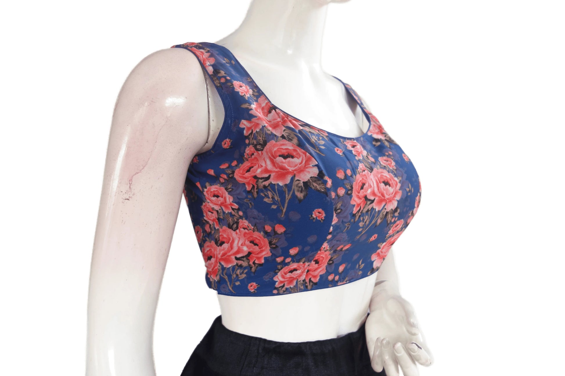 Navy Blue Color Designer Organza Sleeveless Readymade Saree Blouse With Tassels - D3blouses