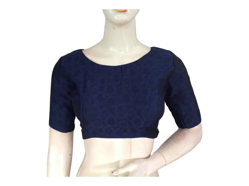 Navy Blue Color Embroidery Boat Neck Party Wear Readymade Blouse - D3blouses