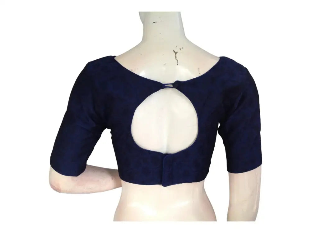 Navy Blue Color Embroidery Boat Neck Party Wear Readymade Blouse - D3blouses