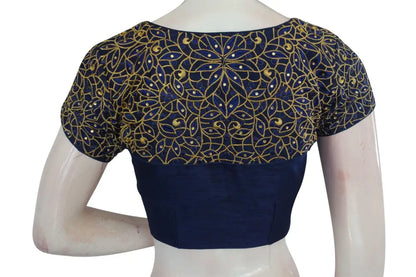 Navy Blue Color Floral Embroidery Designer Blouse - D3blouses