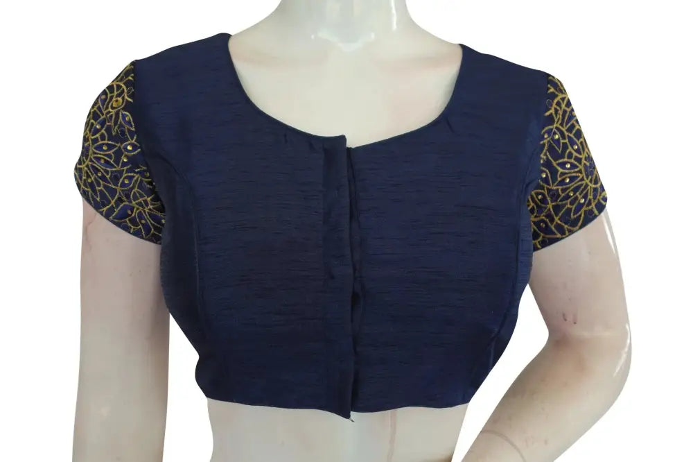 Navy Blue Color Floral Embroidery Designer Blouse - D3blouses