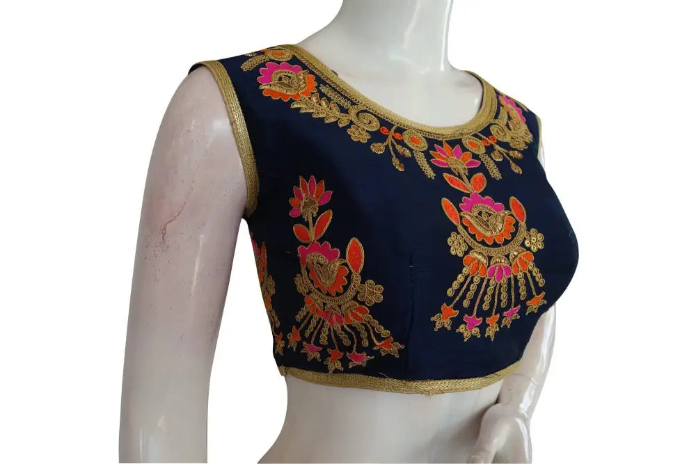 Navy Blue Color Multi Embroidered Designer Readymade Blouse - D3blouses