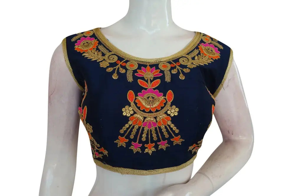 Navy Blue Color Multi Embroidered Designer Readymade Blouse - D3blouses