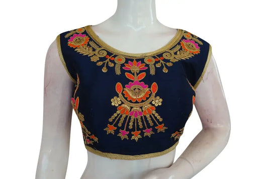 Navy Blue Color Multi Embroidered Designer Readymade Blouse - D3blouses
