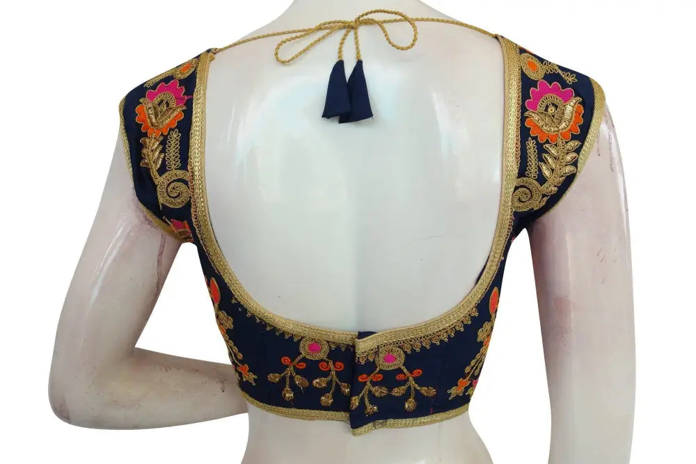 Navy Blue Color Multi Embroidered Designer Readymade Blouse - D3blouses