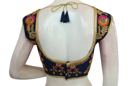 Navy Blue Color Multi Embroidered Designer Readymade Blouse - D3blouses