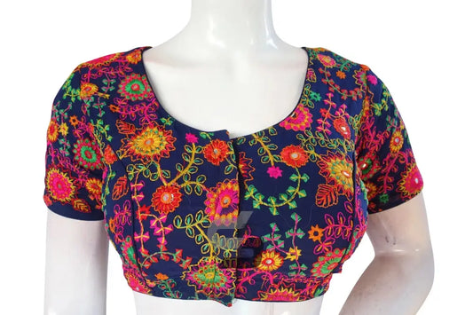 Navy Blue Color Multi Thread Embroidery Readymade Blouse - D3blouses