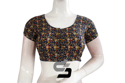 Navy Blue Color Patola Print Cotton Readymade Saree Blouse - D3blouses