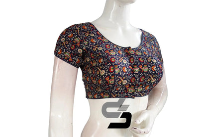 Navy Blue Color Patola Print Cotton Readymade Saree Blouse - D3blouses