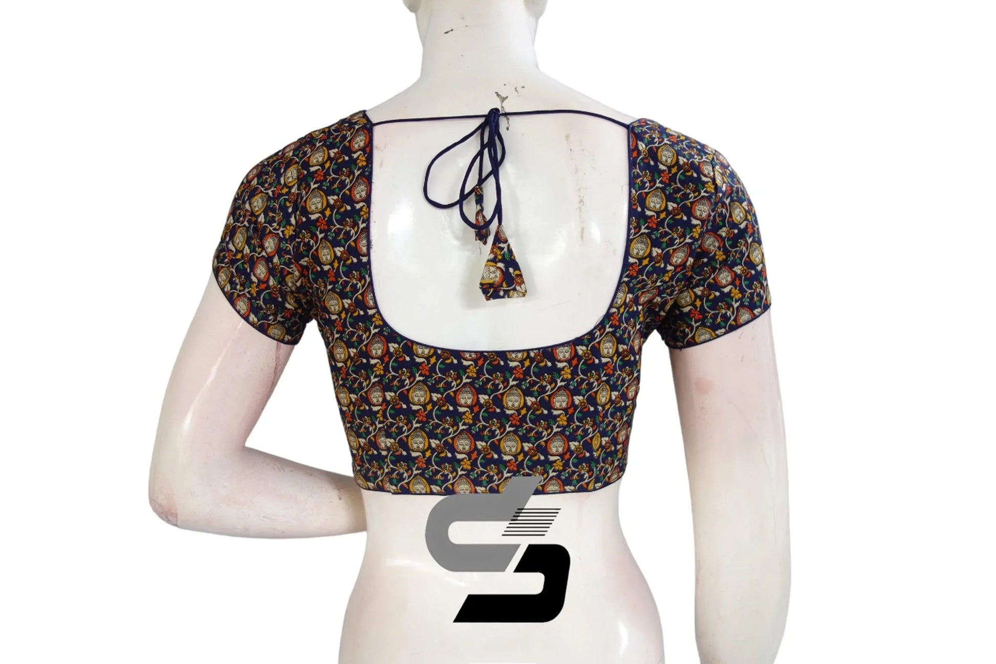 Navy Blue Color Patola Print Cotton Readymade Saree Blouse - D3blouses