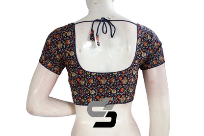 Navy Blue Color Patola Print Cotton Readymade Saree Blouse - D3blouses