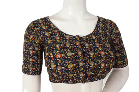 Navy Blue Color Patola Print Cotton Readymade Saree Blouse - D3blouses