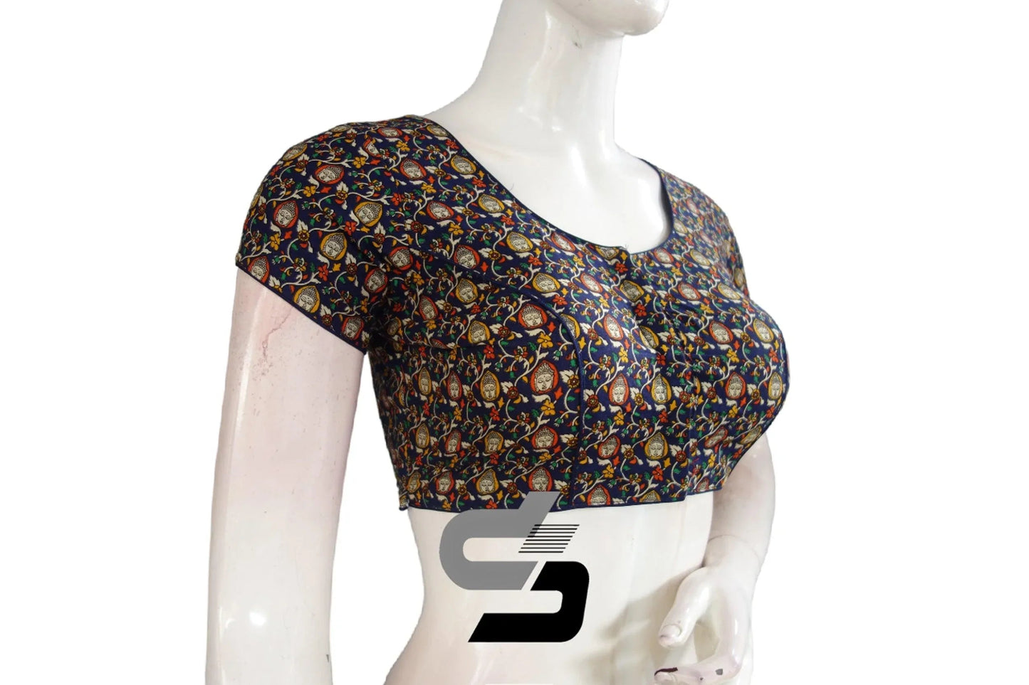 Navy Blue Color Patola Print Cotton Readymade Saree Blouse - D3blouses