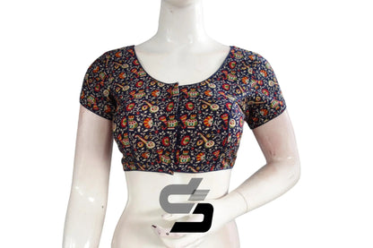 Navy Blue Color Patola Print Cotton Readymade Saree Blouse - D3blouses