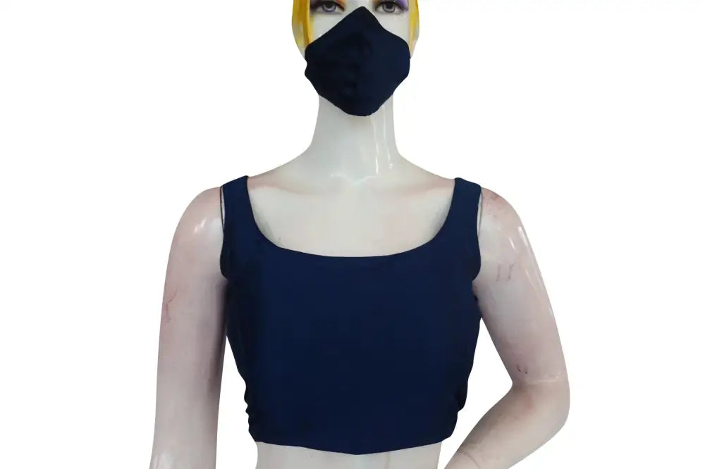 Navy Blue Color Plain Semi Silk designer Readymade Saree Blouse - D3blouses