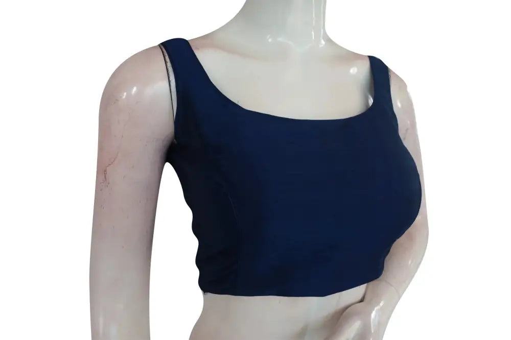 Navy Blue Color Plain Semi Silk designer Readymade Saree Blouse - D3blouses